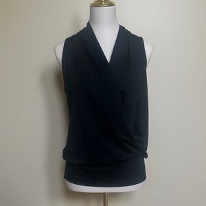 Boston Proper Sleeveless Black Wrap Blouson Blouse